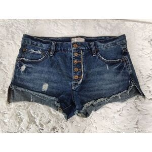 Free People Cutoff Denim Jean Shorts Distressed Frayed Hem Button Fly W27